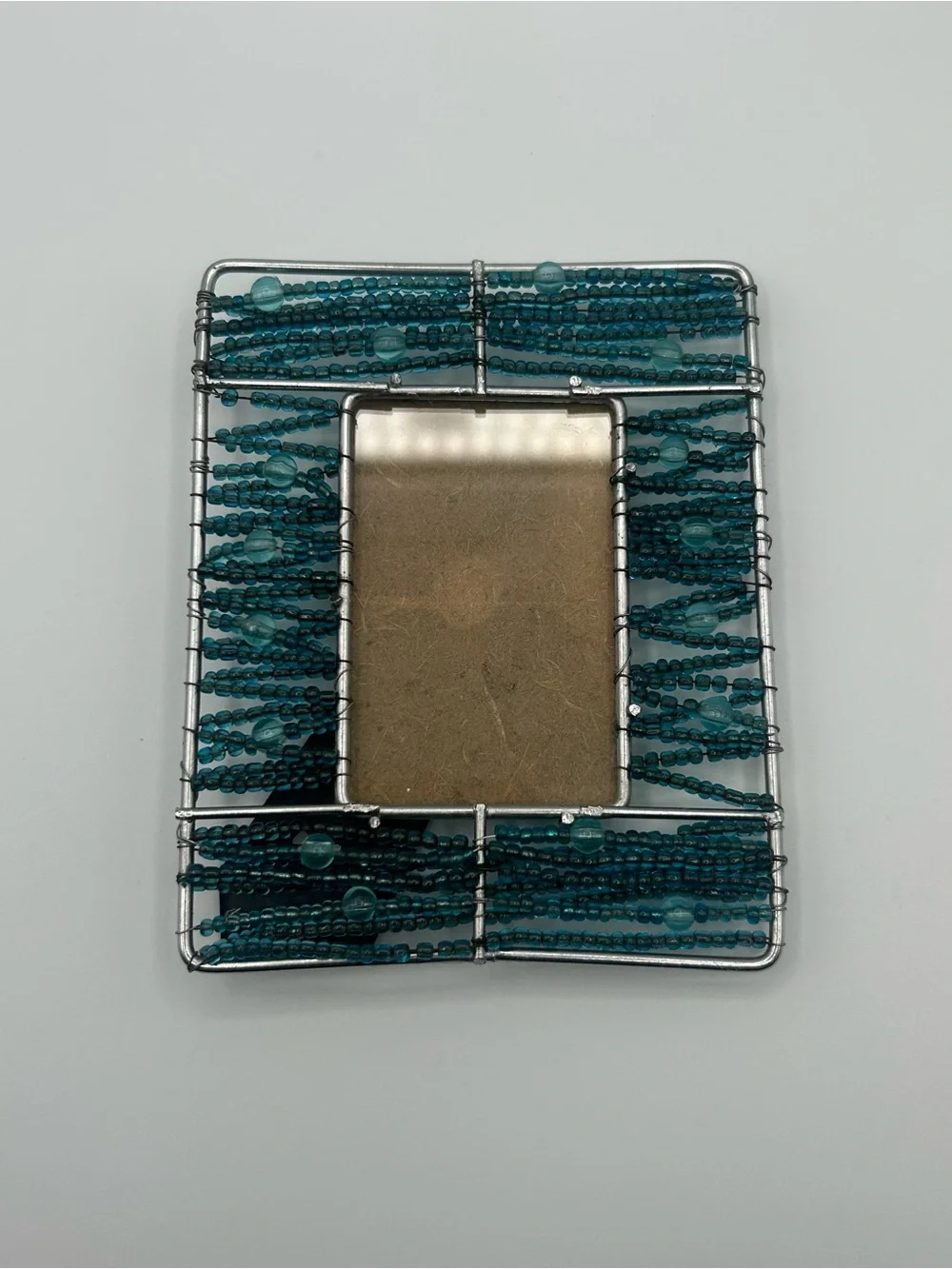 Vintage 90s Pier 1 Beaded Wire Photo Frames Set of 2 - Green /Teal Boho Eclectic